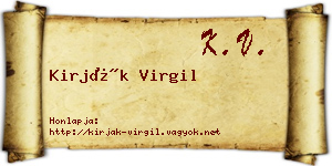 Kirják Virgil névjegykártya